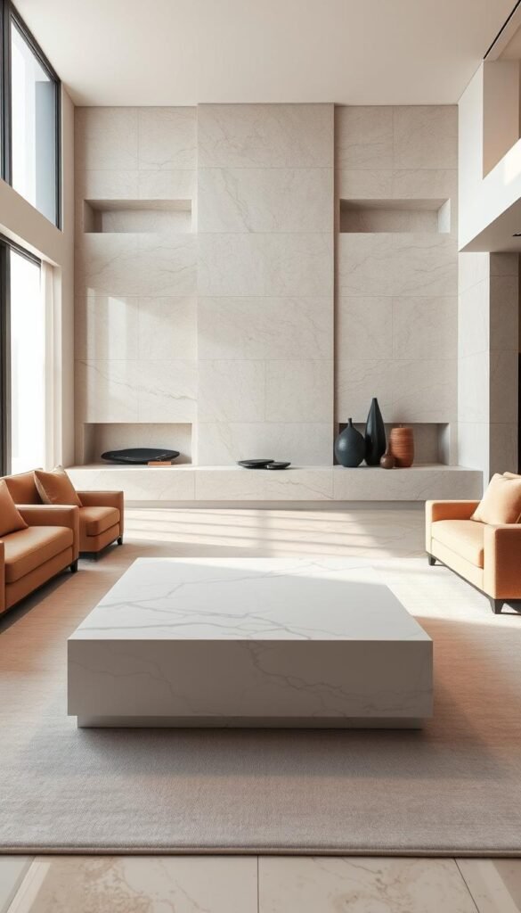 Natural stone and marble accents in an Expensive Living Room